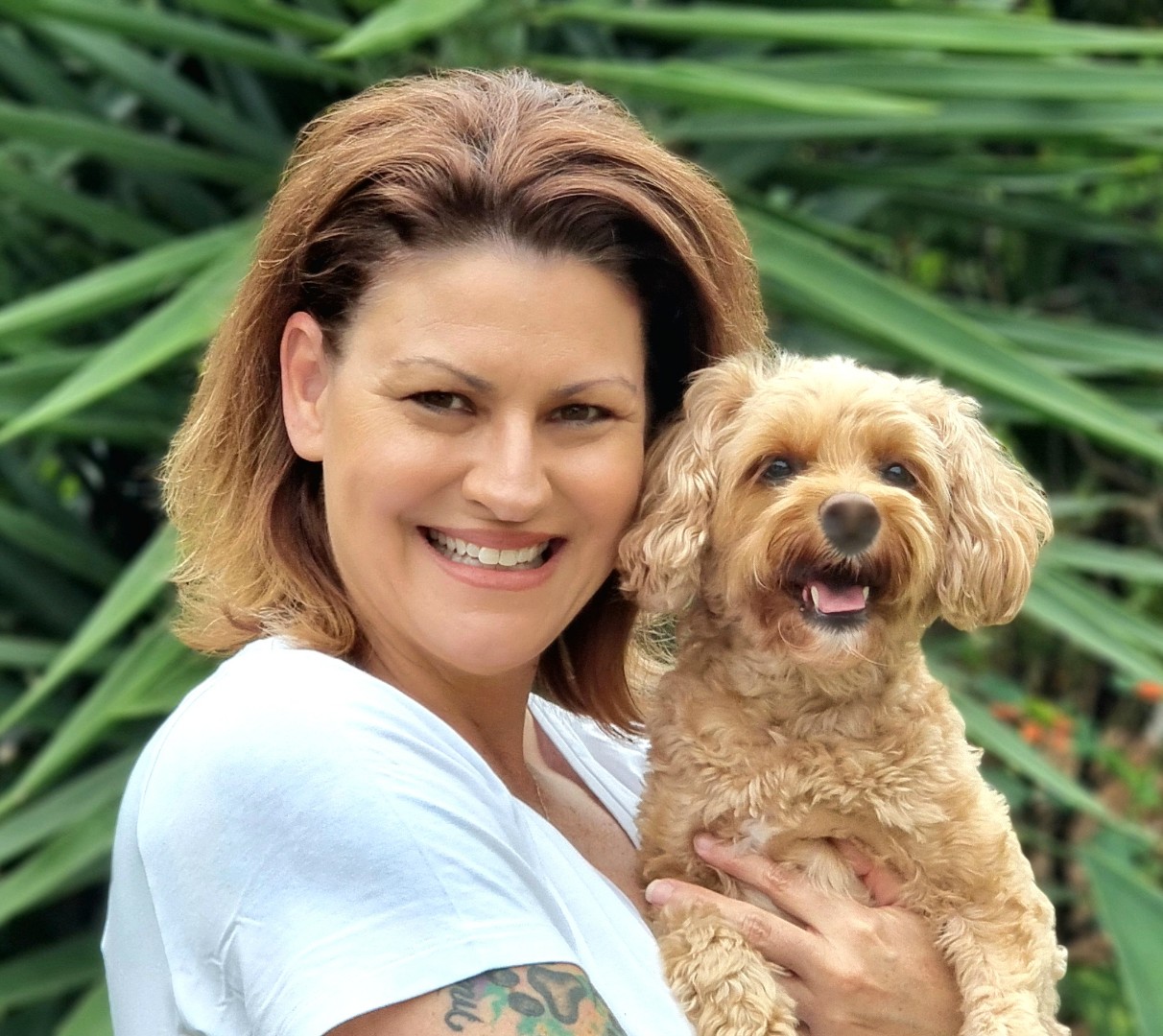 Dee with a dog